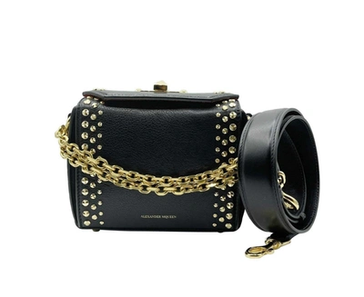 Shop Alexander Mcqueen Women's Black Leather Gold Studded Box 16 Crossbody Bag
