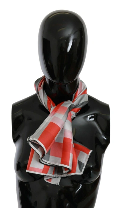 Shop Costume National Gray Red Silk Shawl Foulard Wrap  Women's Scarf