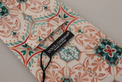 Shop Dolce & Gabbana Beige Majolica Pattern Accessory 100% Silk Men's Necktie In Multicolor