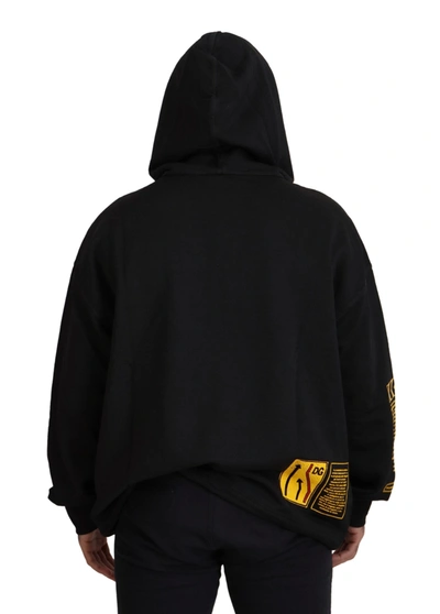 Shop Dolce & Gabbana Black Cotton Hooded Dg Shield Pullover Men's Sweater