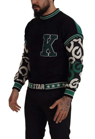 Shop Dolce & Gabbana Black Green Cotton King Star Crewneck Pullover Men's Sweater