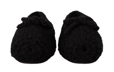 Dolce & Gabbana Black Slip On Ballerina Flats Wool Knit Shoes In Black