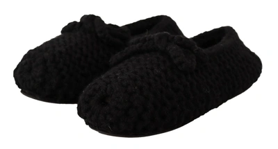 Dolce & Gabbana Black Slip On Ballerina Flats Wool Knit Shoes In Black