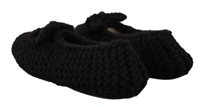 Dolce & Gabbana Black Slip On Ballerina Flats Wool Knit Shoes In Black