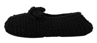 Dolce & Gabbana Black Slip On Ballerina Flats Wool Knit Shoes In Black