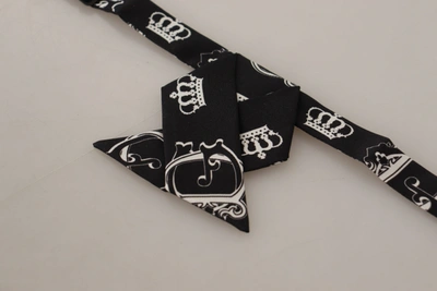 Shop Dolce & Gabbana Black White Crown Print Adjustable Neck Papillon Bow Men's Tie