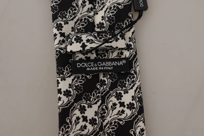 Shop Dolce & Gabbana Black White Flower 100% Silk Print Adjustable Accessory Men's Tie