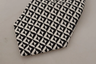Shop Dolce & Gabbana Black White Geometric 100% Silk Adjustable Accessory Men's Tie