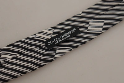 Shop Dolce & Gabbana Black White Lining Print 100% Silk Adjustable Accessory Men's Tie In Black/white