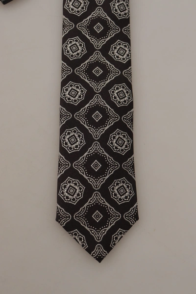 Shop Dolce & Gabbana Black White Square Geometric Print Adjustable Accessory Men's Tie