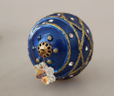 Shop Dolce & Gabbana Blue Christmas Ball Crystal Hook Gold Brass Women's Earrings