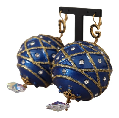 Shop Dolce & Gabbana Blue Christmas Ball Crystal Hook Gold Brass Women's Earrings