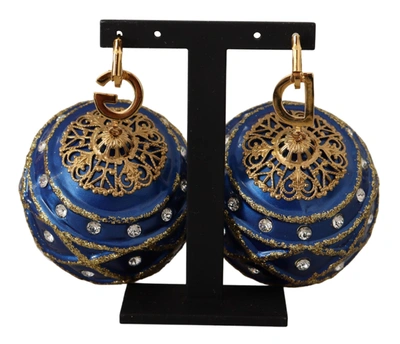 Shop Dolce & Gabbana Blue Christmas Ball Crystal Hook Gold Brass Women's Earrings