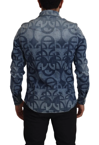 Shop Dolce & Gabbana Blue Denim Stretch Dg Logo Casual Mens Slim Men's Shirt