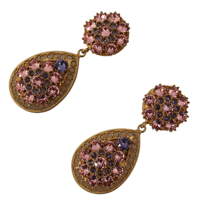Shop Dolce & Gabbana Gold Crystal Dg Sicily Clip-on Jewelry Dangling Women's Earrings