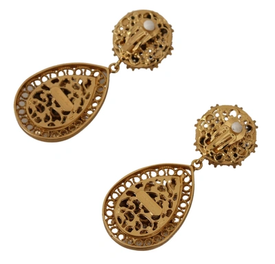 Shop Dolce & Gabbana Gold Crystal Dg Sicily Clip-on Jewelry Dangling Women's Earrings