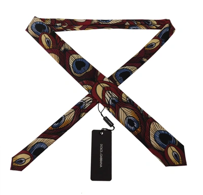 Shop Dolce & Gabbana Marron Peacock Feather Adjustable Neckmen's Accessory Men's Tie In Marrone