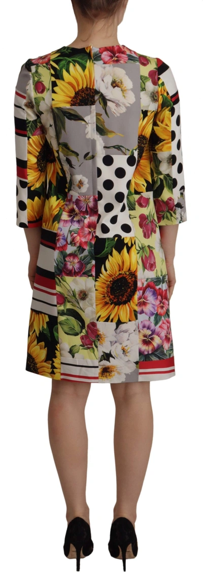 Shop Dolce & Gabbana Multicolor Charmeuse Floral Sheath Jaquard Pachwork Women's Dress