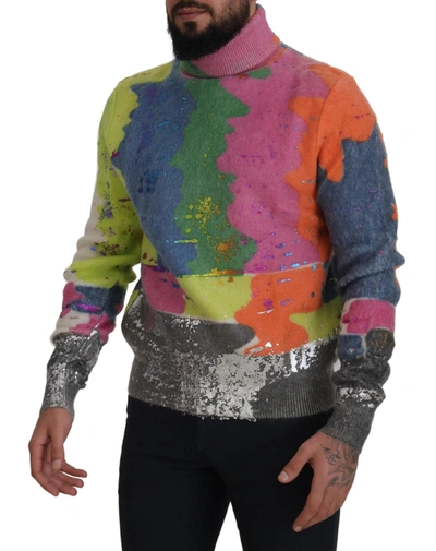 Shop Dolce & Gabbana Multicolor Turtleneck Pullover Mohair Men's Sweater