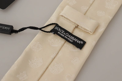 Shop Dolce & Gabbana White Crown Print Silk Adjustable Accessory Men's Tie