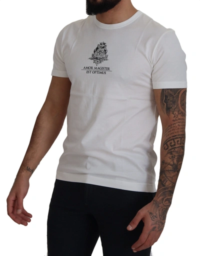 Shop Dolce & Gabbana White Logo Cotton Amor Magister Men's T-shirt