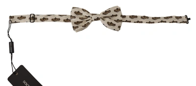 Shop Dolce & Gabbana White Orange Car Print Adjustable Neck Papillon Bow Men's Tie