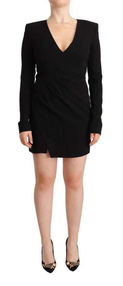 Shop Dsquared² Black Long Sleeves Deep V-neck Mini Sheath Women's Dress