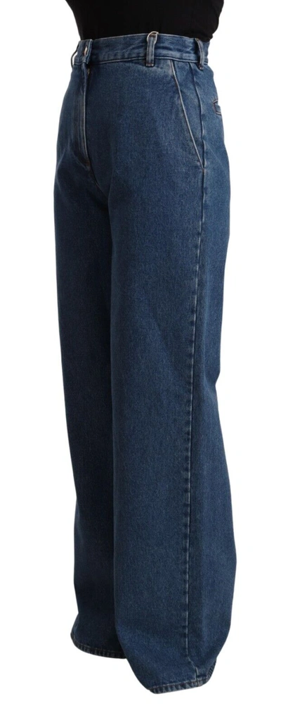 Shop Gcds Blue Cotton High Waist Wide Leg Boot Cut Denim Women's Jeans