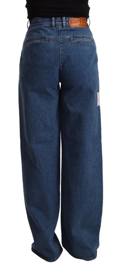 Shop Gcds Blue Cotton High Waist Wide Leg Boot Cut Denim Women's Jeans