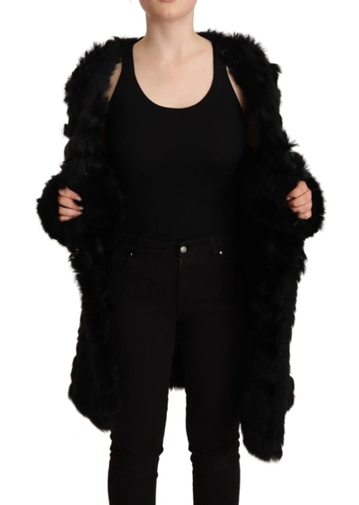 Shop Just Cavalli Black Rabbit Fur Cardigan Long Sleeves Women's Jacket