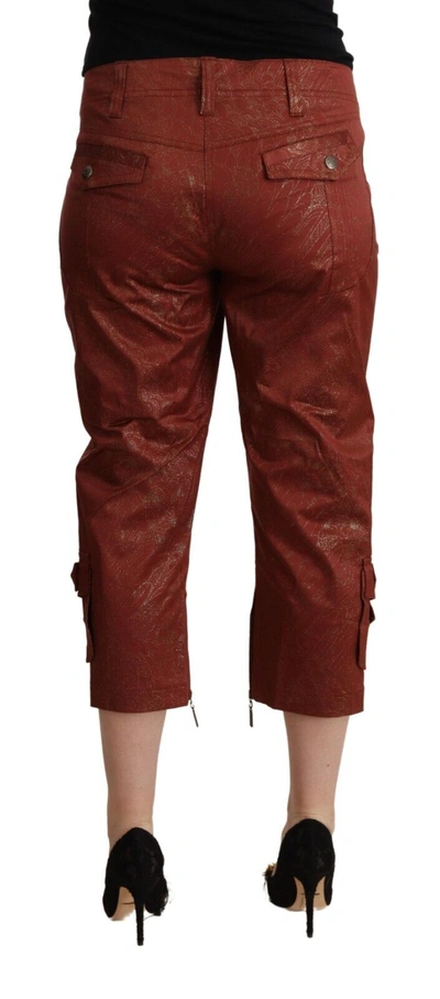 Shop Just Cavalli Brown Lurex Mid Waist Cotton Cropped Capri Women's Pants