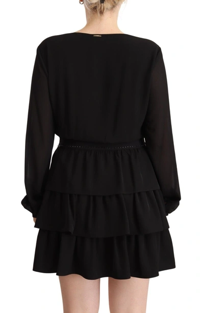 Shop Liu •jo Liu Jo Black Polyester Long Sleeves V-neck Mini A-line Women's Dress