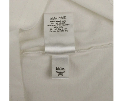Shop Mcm Women's White Cotton Short Sleeve Plaque Logo Print T-shirt