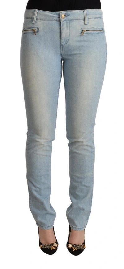Shop Mila Schön Light Blue Cotton Mid Waist Slim Fit Denim Women's Jeans