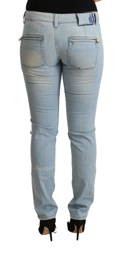 Shop Mila Schön Light Blue Cotton Mid Waist Slim Fit Denim Women's Jeans