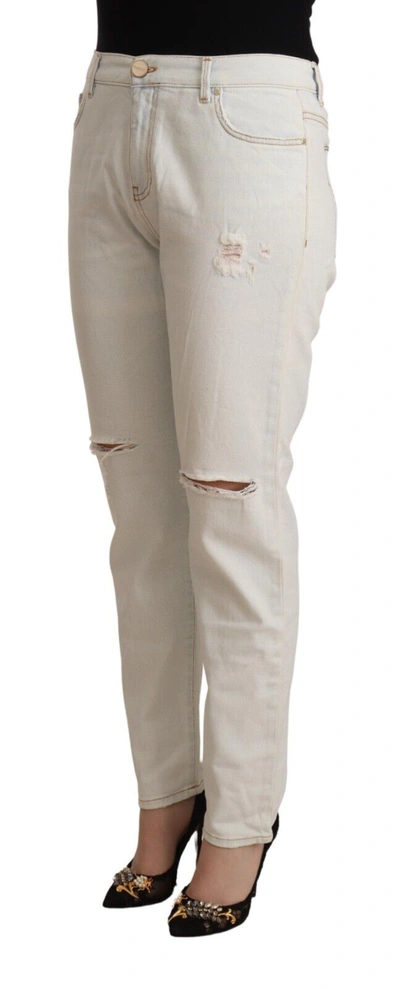 Shop Pinko White Cotton Distressed Mid Waist Skinny Denim Women's Jeans