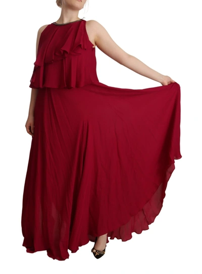 Shop Plein Sud Orchid Silk Sleeveless Long Maxi Ruffle Shift Women's Dress In Marrone