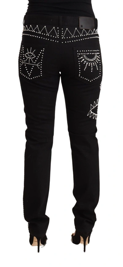 Shop Valentino Black Cotton Mid Waist Embellished Slim Fit Women's Jeans
