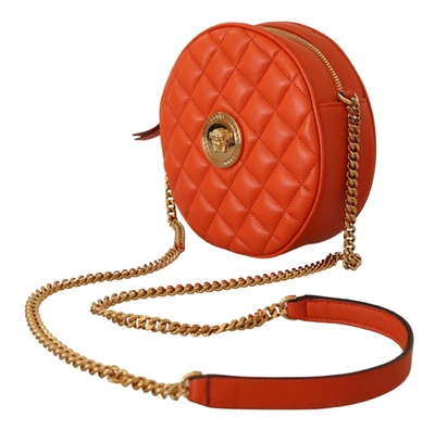 Shop Versace Elegant Round Nappa Leather Crossbody Women's Bag In Red