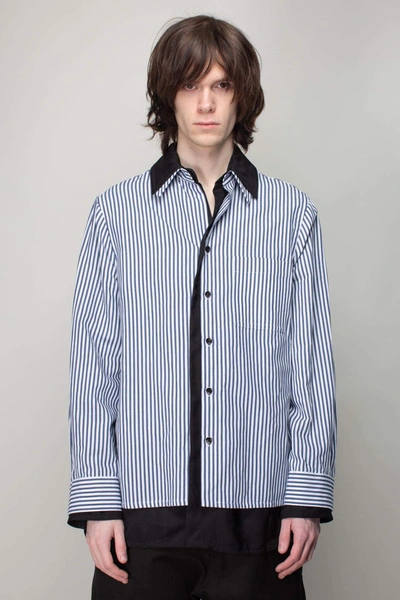 Shop Bottega Veneta Cotton Linen Stripe Double Shirt Blue White