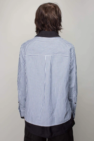 Shop Bottega Veneta Cotton Linen Stripe Double Shirt Blue White