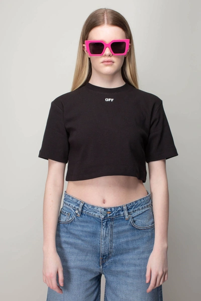 Shop Off-white Off Stamp Ribbed Cropped Tee