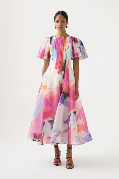 Shop Aje Nova Pleated Midi Dress In Multi