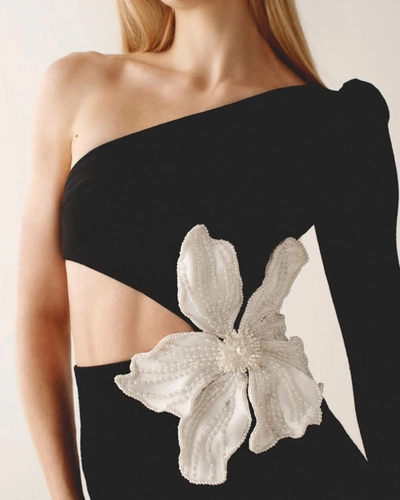 Shop Patbo One Shoulder Maxi Dress With Flower Applique In Black