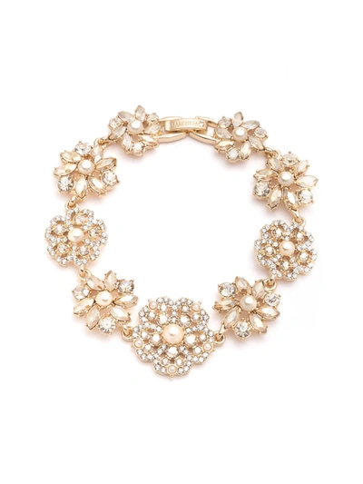 Marchesa Gold-tone Crystal & Imitation Pearl Flower Flex Bracelet In Gold