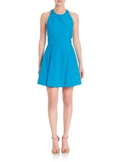 Shop Alice And Olivia Fit & Flare Halterneck Sleeveless Dress In Jewel Blue
