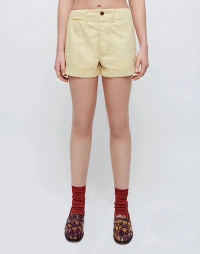 Shop Re/done 90s Trouser Shorts In Washed Buttercream