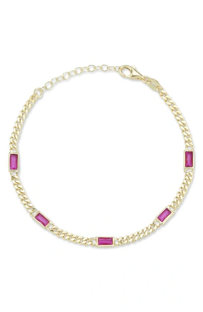 Chloe & Madison Chloe And Madison 14k Over Silver Cz Curb Bracelet In Gold