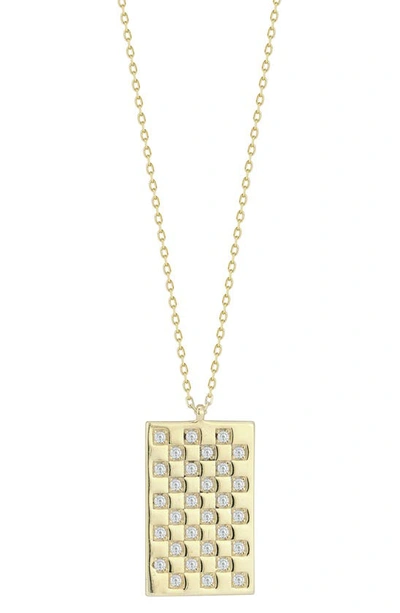 Shop Chloe & Madison Cubic Zirconia Checkered Tag Pendant Necklace In Gold