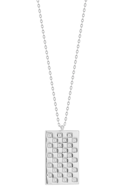 Shop Chloe & Madison Cubic Zirconia Checkered Tag Pendant Necklace In Silver